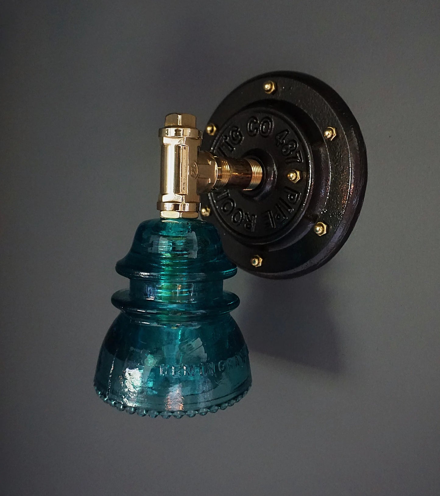 Industrial Brass Aqua Insulator Wall Sconce