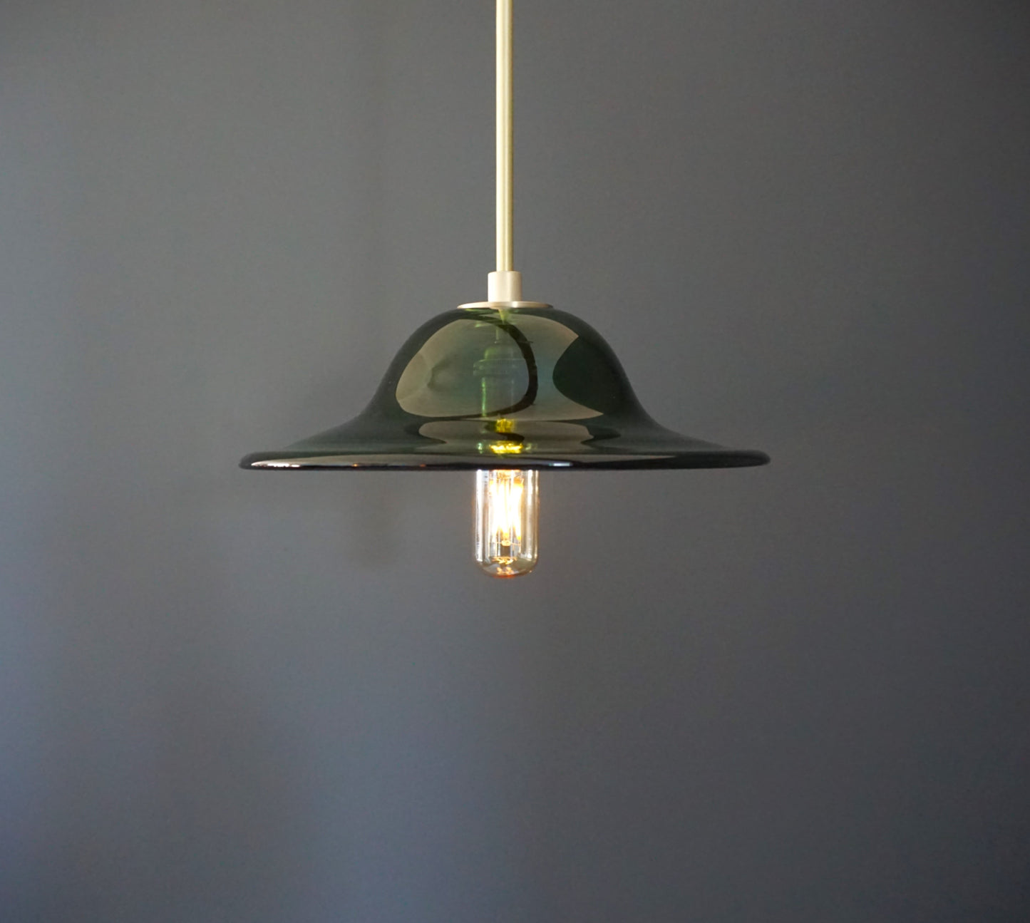 The Bankers Shade - R.V.HARGRAVE    #Blown glass pendant light. Vintage inspired forest green blown glass pendant light with edison bulb