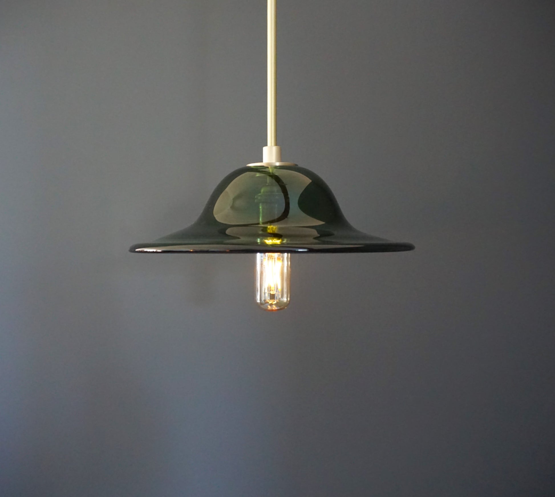 The Bankers Shade - R.V.HARGRAVE    #Blown glass pendant light. Vintage inspired forest green blown glass pendant light with edison bulb