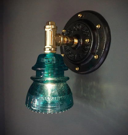 Industrial Brass Aqua Insulator Wall Sconce - R.V.HARGRAVE